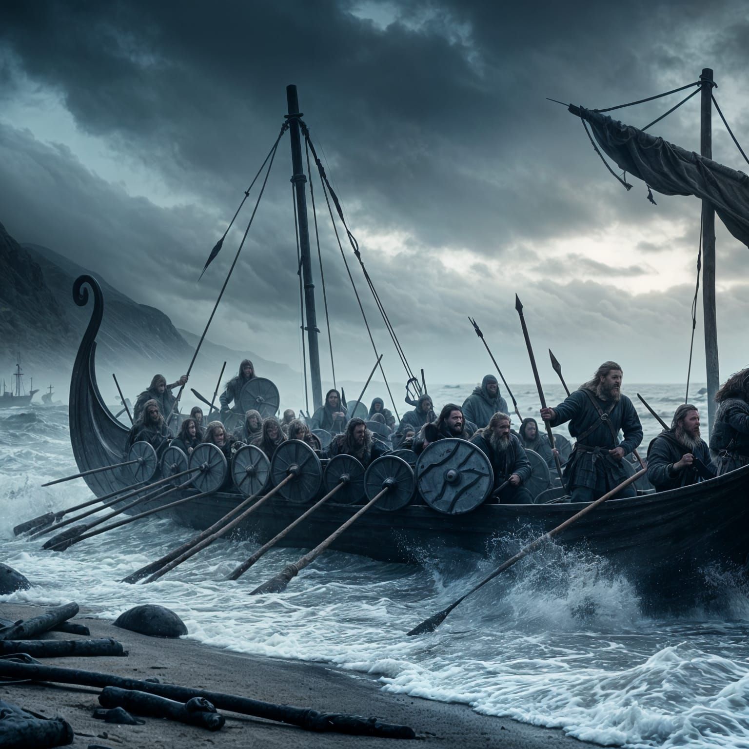 Storming Northumbrian Shores in Cinematic Darkness