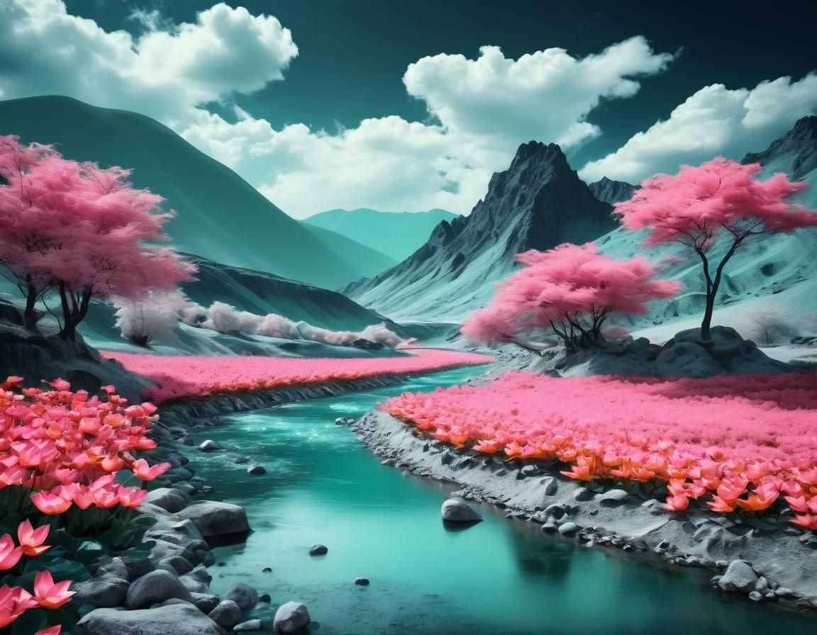 Infrared Landscape with Lotus Flowers