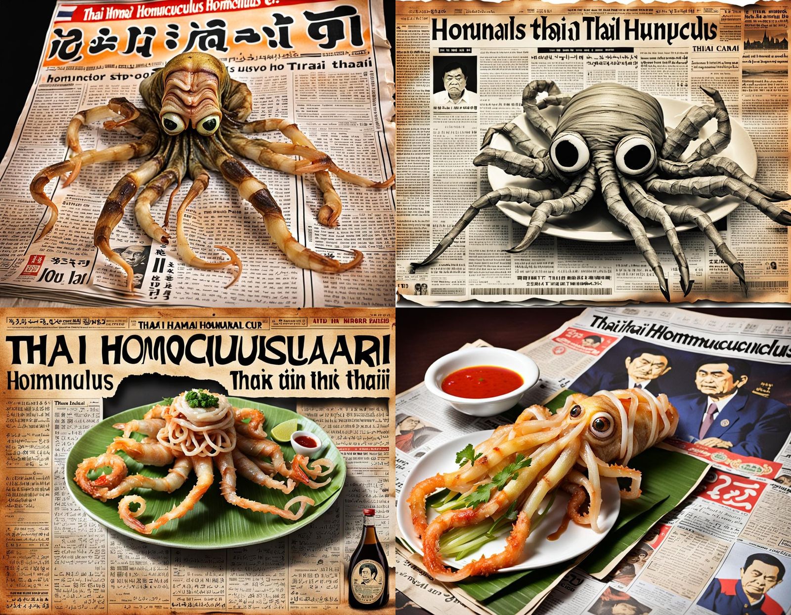 Thai Horror Calamari Homunculus Wrapped in Newspaper