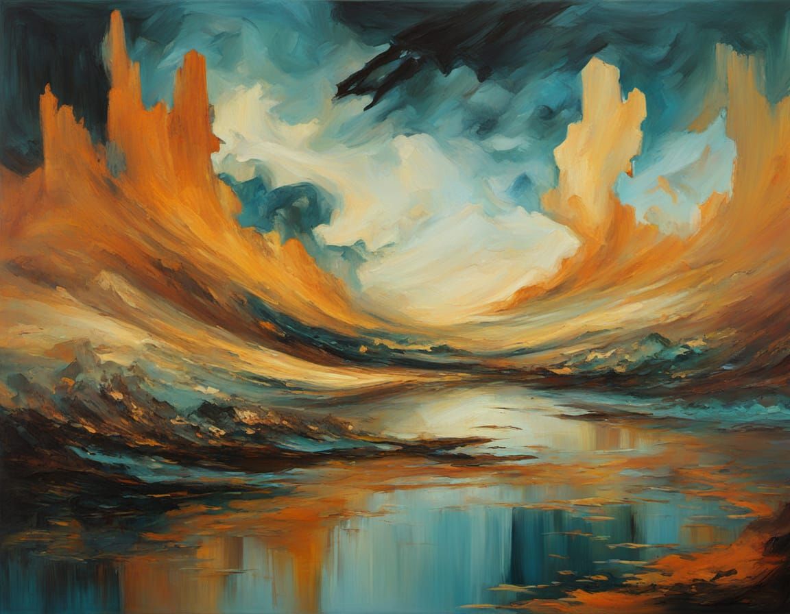 Surreal Bronze Abstract Painting in Tonalist Style