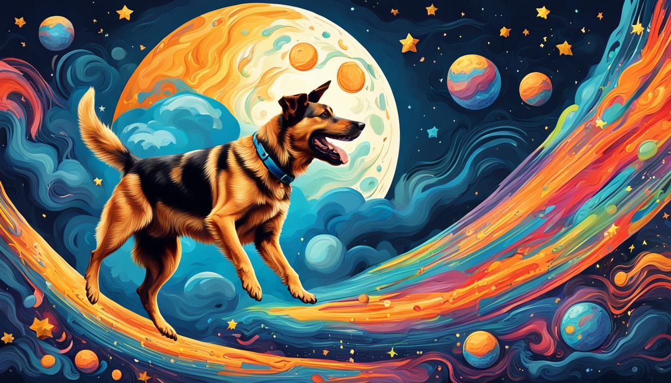 Happy Dog Jumps on the Moon
