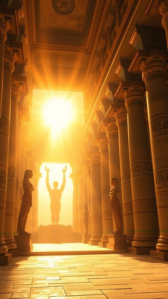 Egyptian Temple of Rebirth in Golden Light
