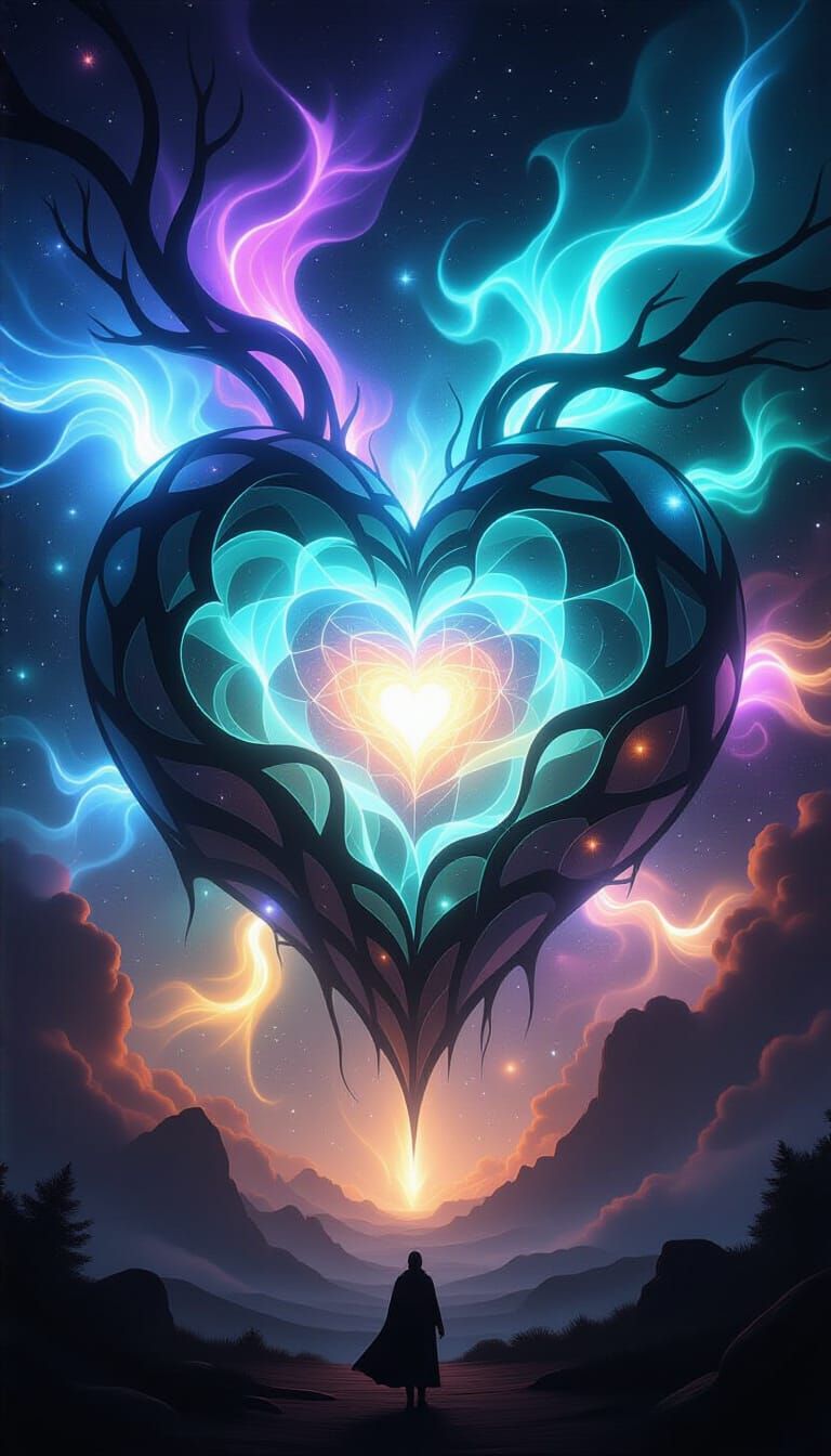 Cosmic Heart of Aether-Weave in 3D Digital Art
