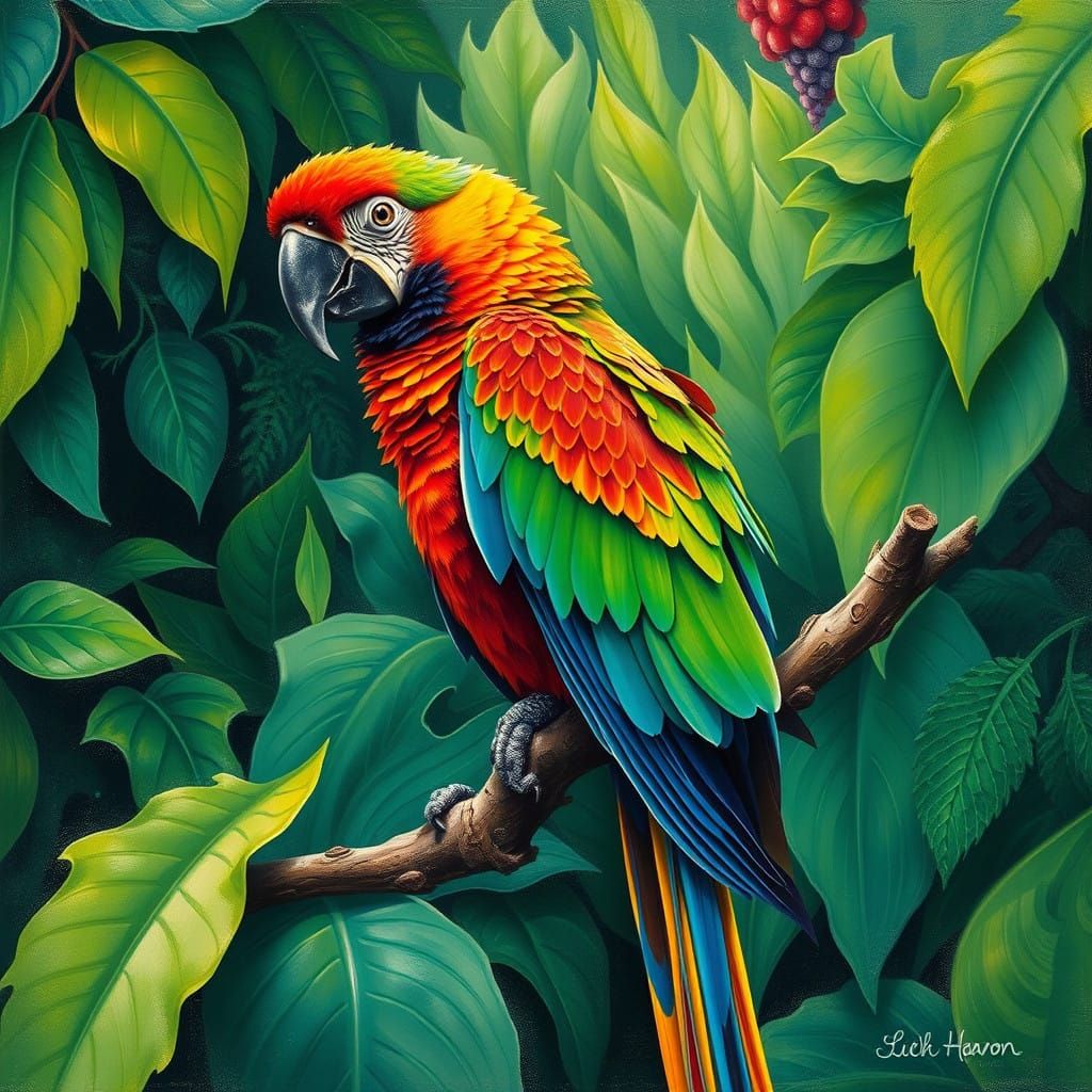 Vibrant Jungle Parrot in Whimsical Brushstrokes