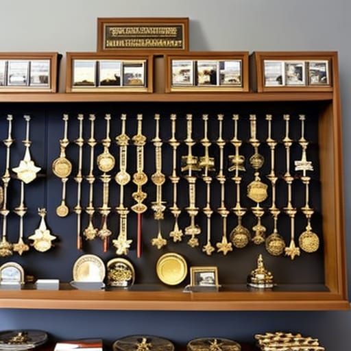 display cabinet with trophies and medals of accomplishments