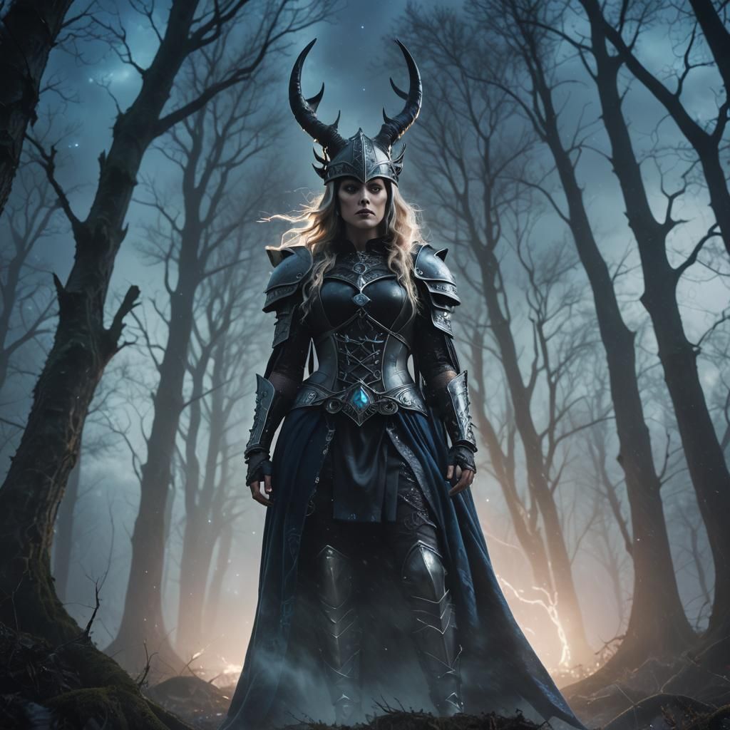 Gothic Norse Goddess in Mystical Forest