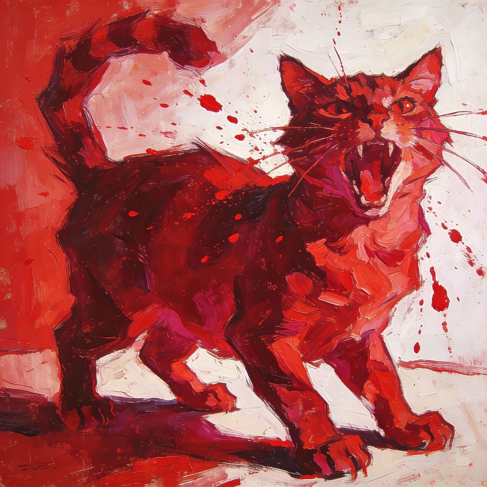 Expressive Red Cat in Bold Impasto Style