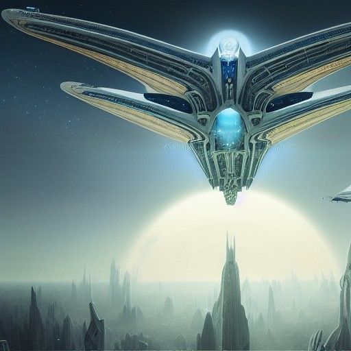 Futuristic Flying City in Glass Dome: Sci-Fi Concept Art