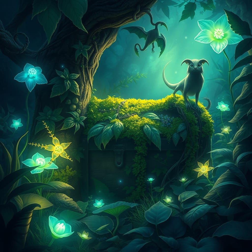 Bioluminescent Jungle Treasure Chest in Fantasy Realism