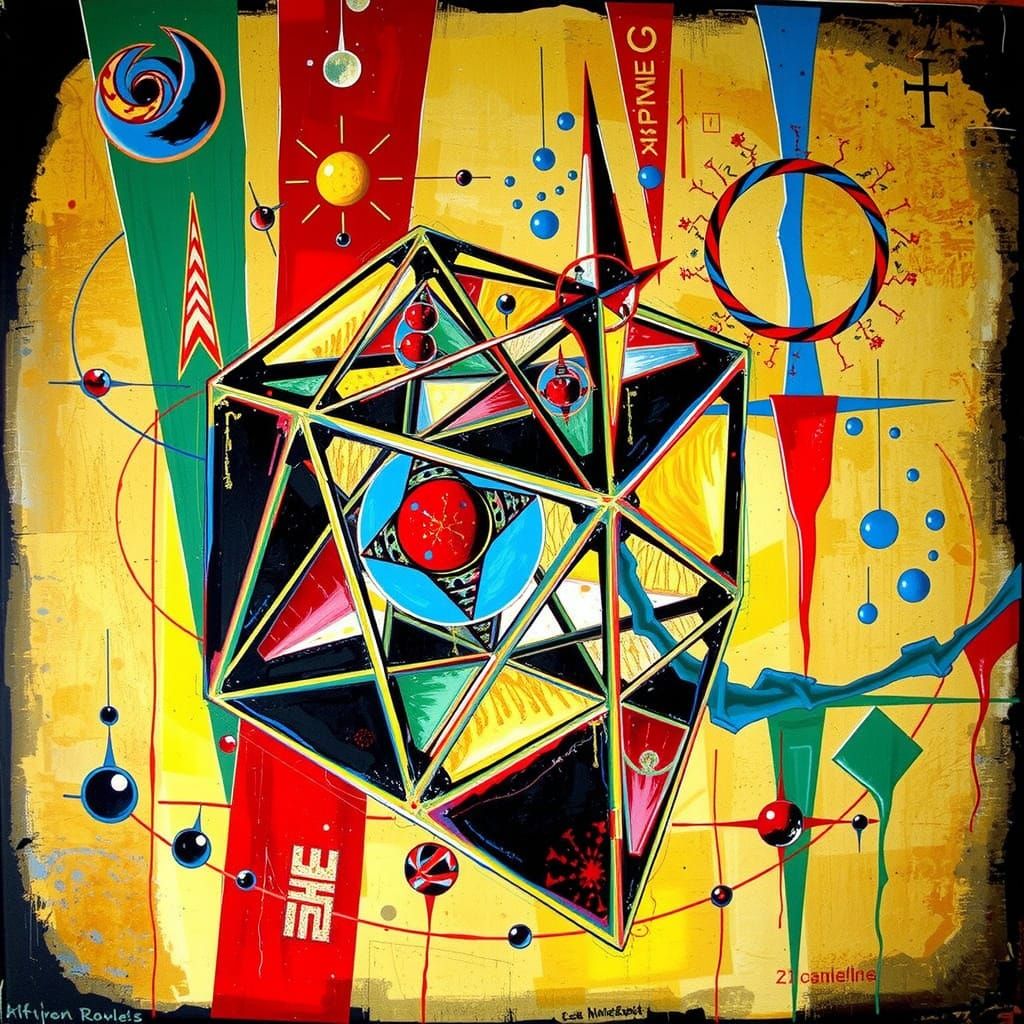 Psychedelic Dodecahedron in Abstract Expressionist Style