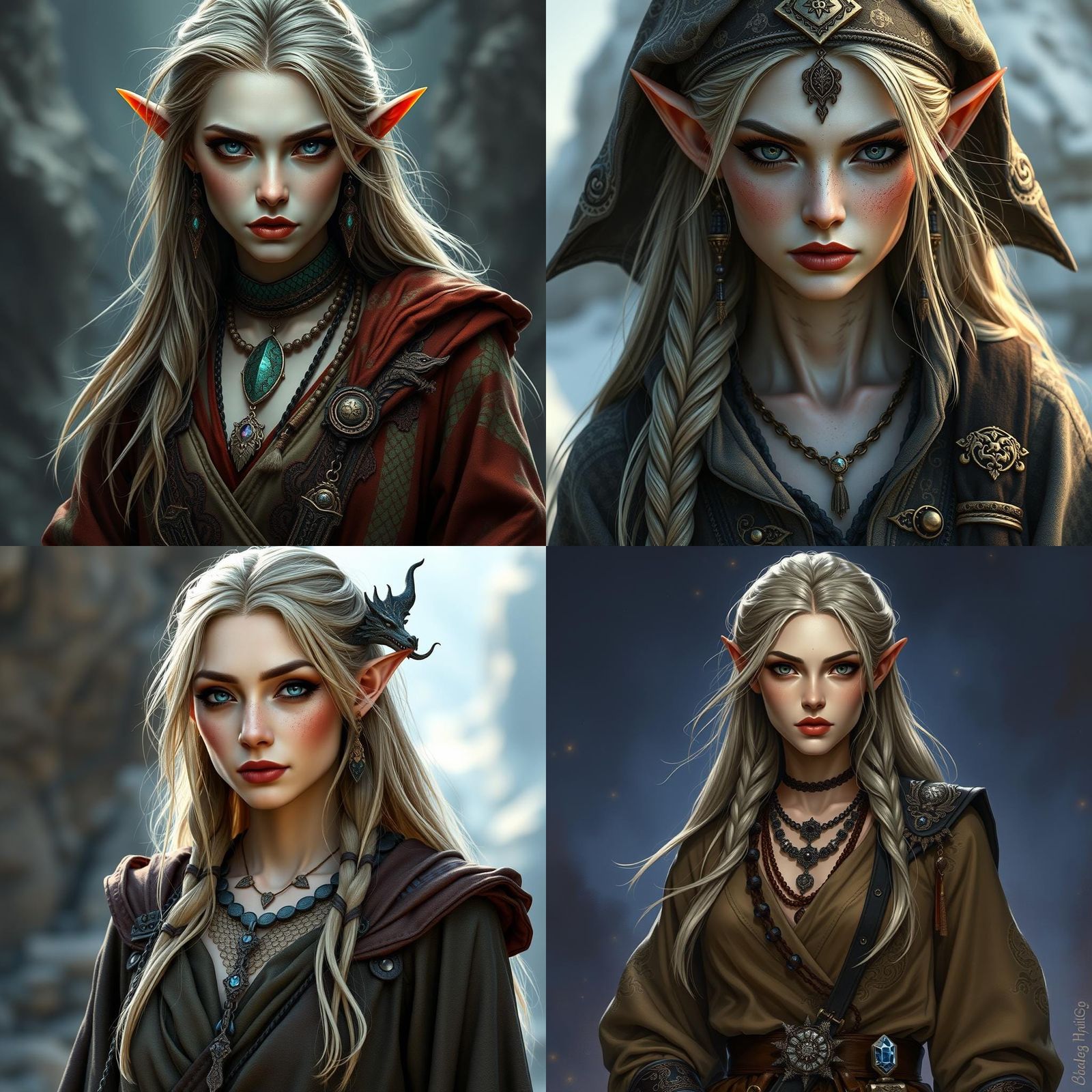 High Elf Sorceress with Dragon Jewelry in Fantasy Art