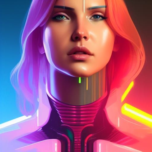 Female Android Portrait in Cyberpunk Style