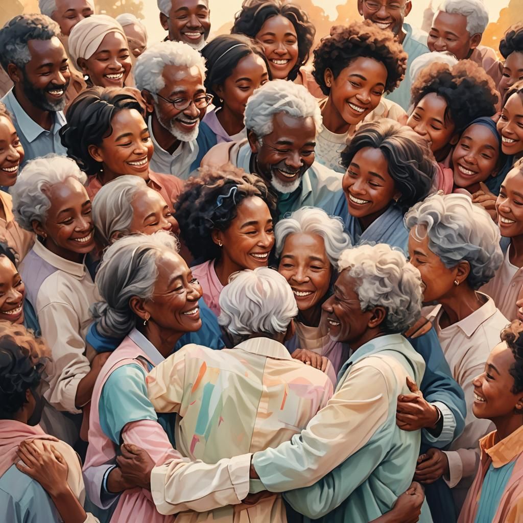 Heartwarming Group Hug in Soft Pastel Colors