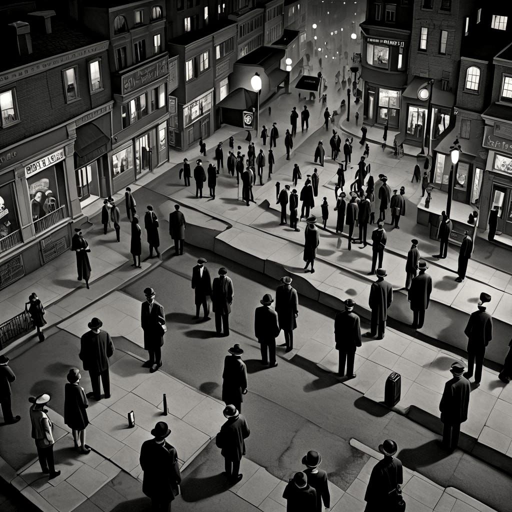Surreal 3D Scene of Strangers on a Boulevard