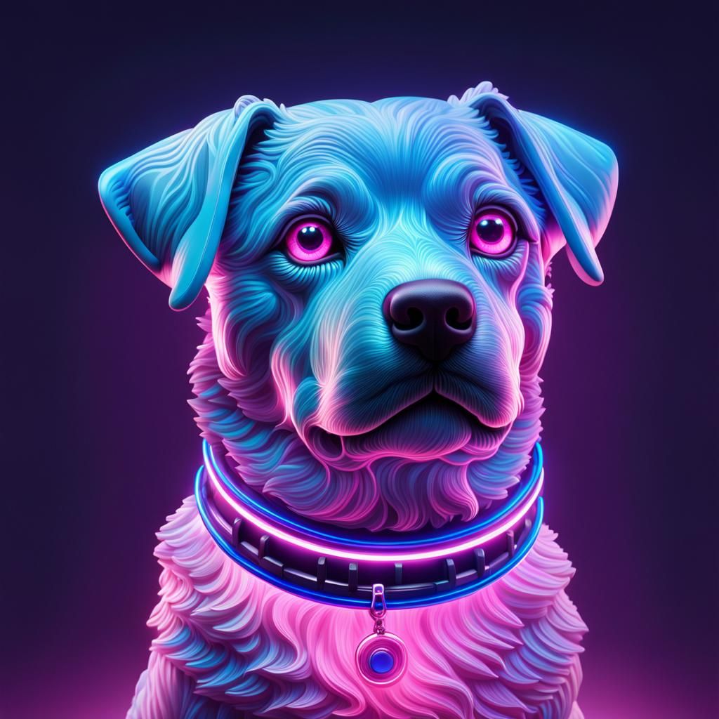 Dog-Shaped Toy Portrait in Synthwave Neon Style