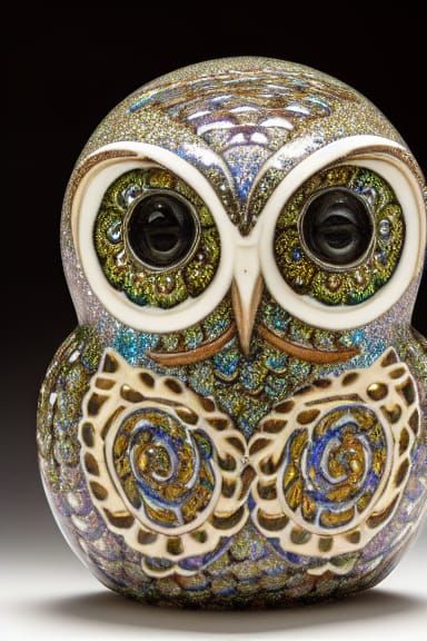 Glittering Jeweled Owl in Tiffany Style