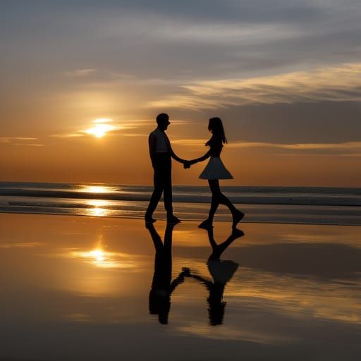 Romantic Silhouette at Sunset: Golden Hour Beach
