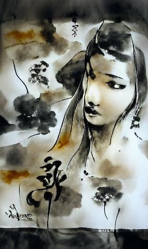 Elegant Sumi-e Ink Wash Brush Painting