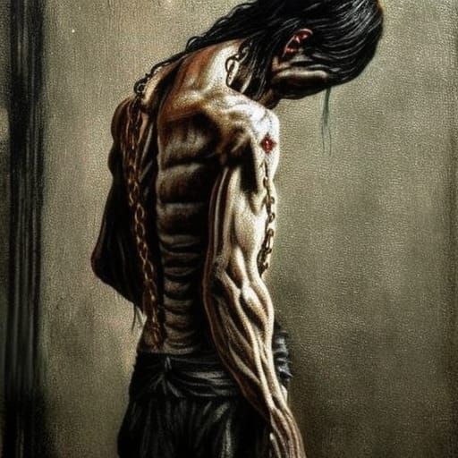 Tormented Soul in Chains: A Gothic Gothic Painting