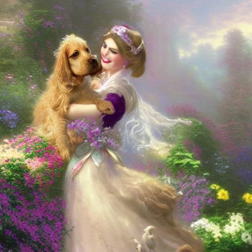 Lady with a cocker spaniel, unknown painter, England, 1820