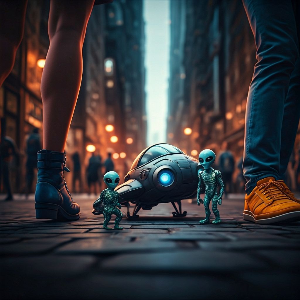 Mini Aliens Land on Earth: Futuristic CGI Art