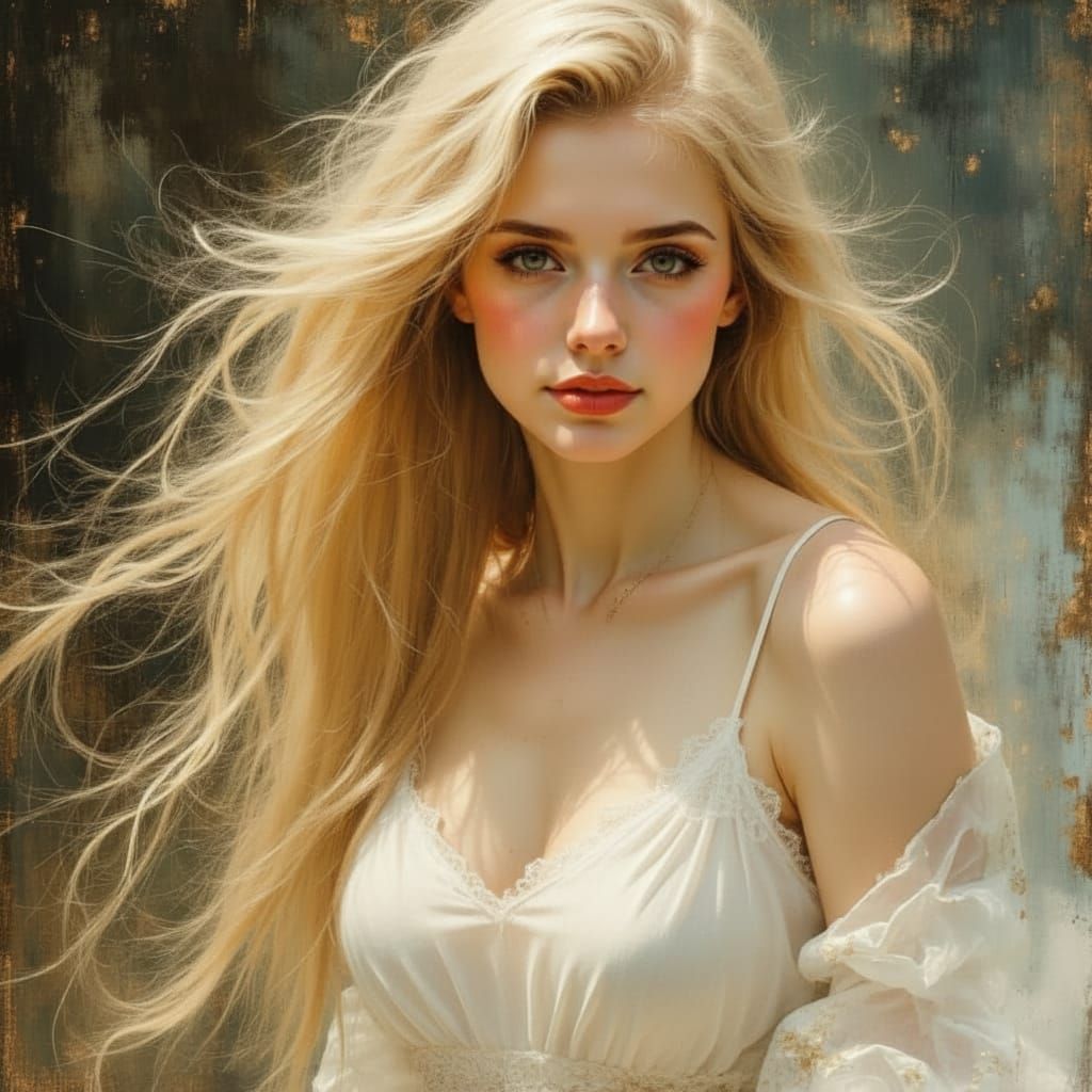 Elegant Blonde Goddess Portrait in Divine Oil Style