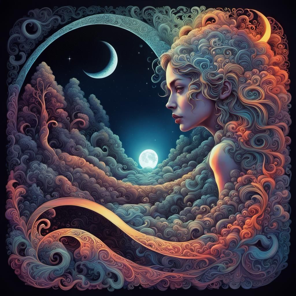 Psychedelic Moonlight Magic in High Contrast