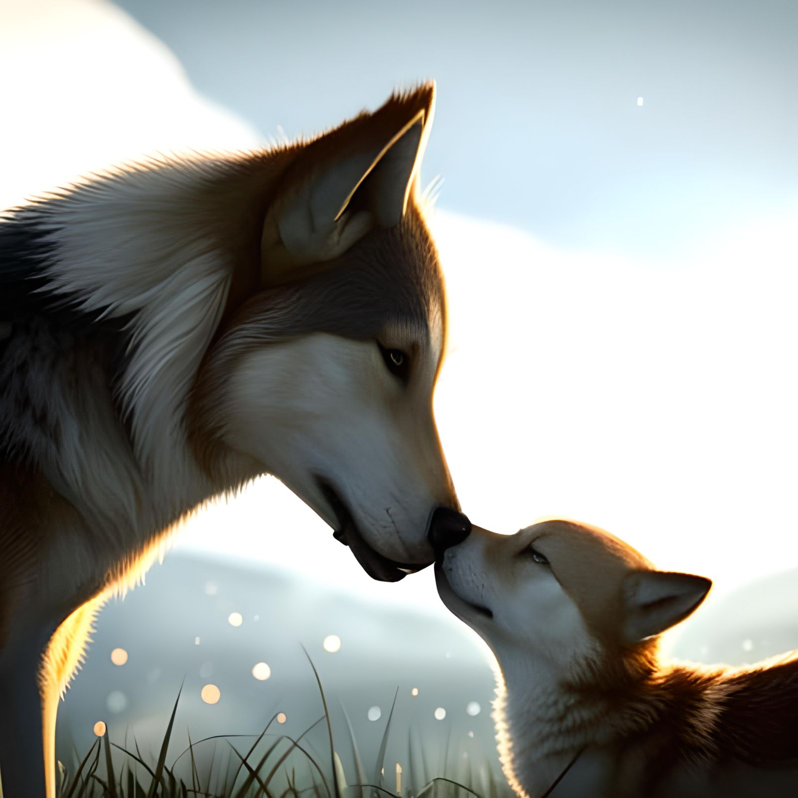 Wolf and Pup: Photorealistic Volumetric Lighting