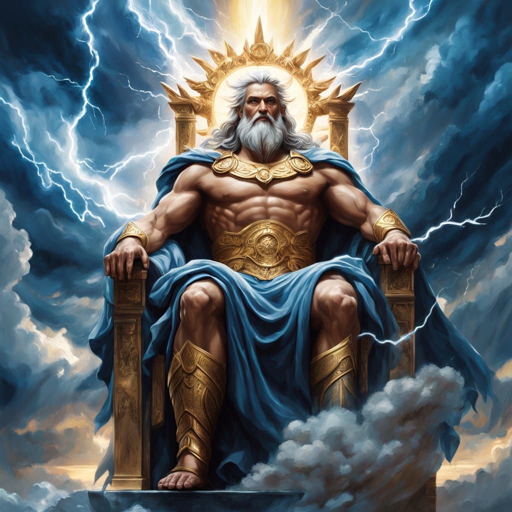 Zeus on Storm Cloud Throne with Muses