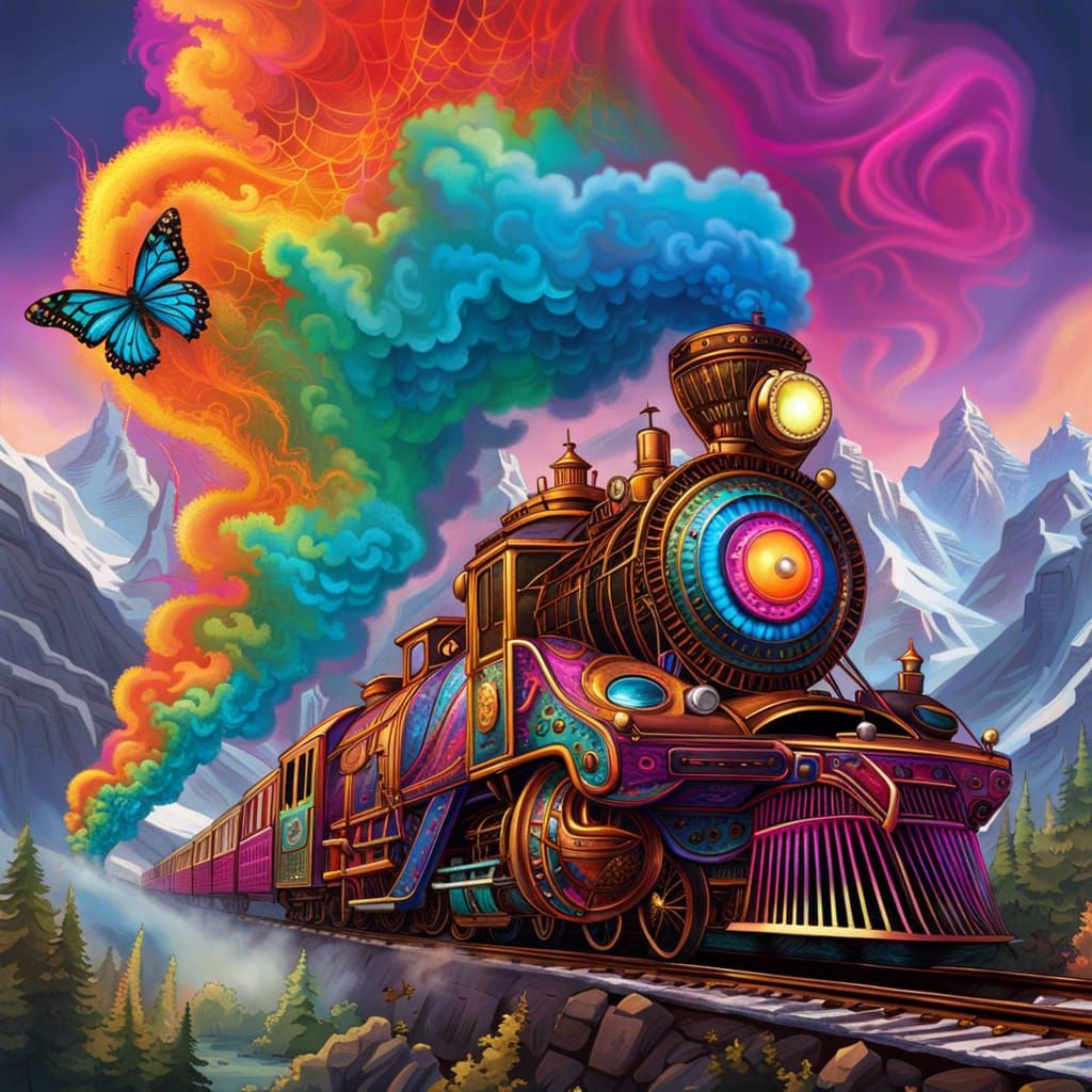 Fiery Steampunk Train on Alpine Descent