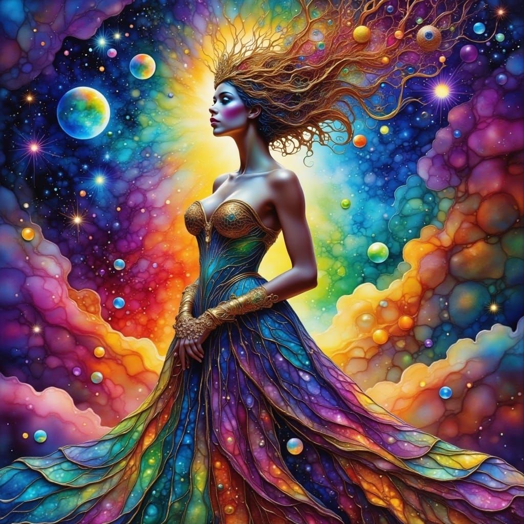 Cosmic Venus Silhouette in Vibrant Nebula