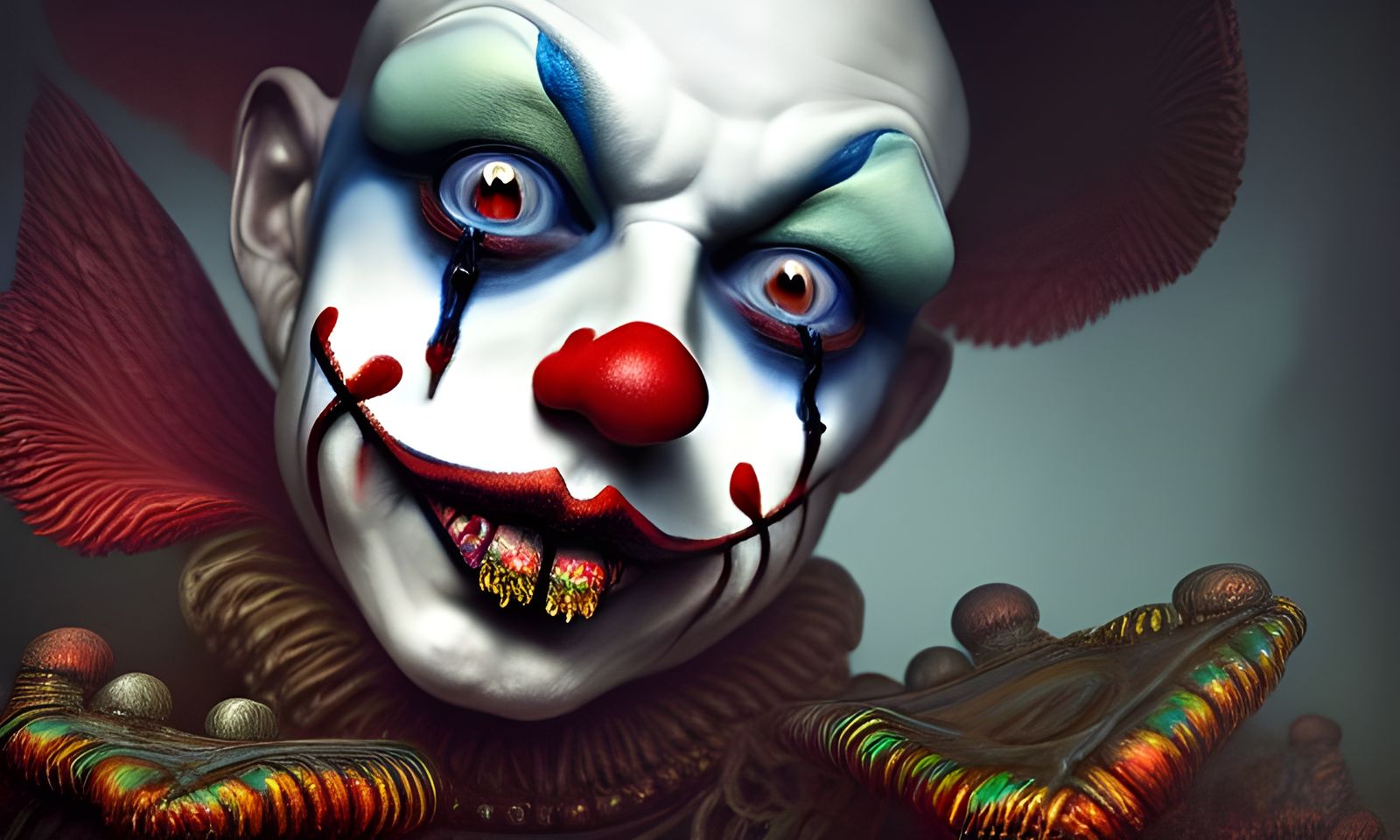 Ominous Creepy Clown in Elaborate Costume