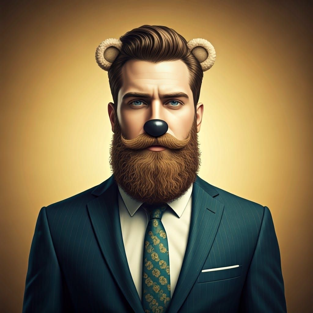 Teddy Bear Beard: Whimsical Art Portrait