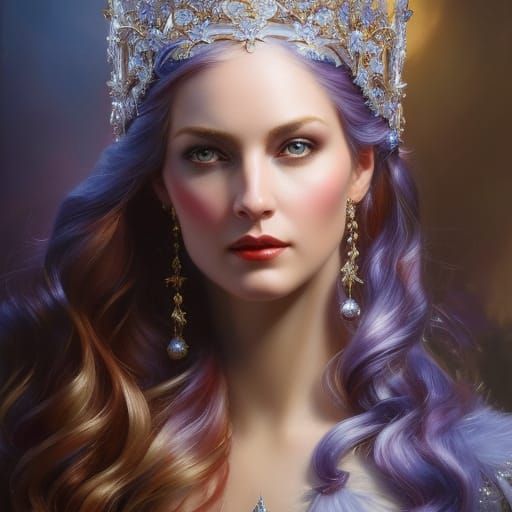 Intricate Snow Queen Crown Oil Painting