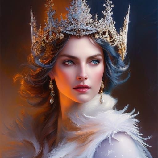 Intricate Snow Queen Crown Oil Painting