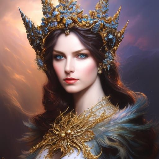 Intricate Snow Queen's Crown Oil Painting