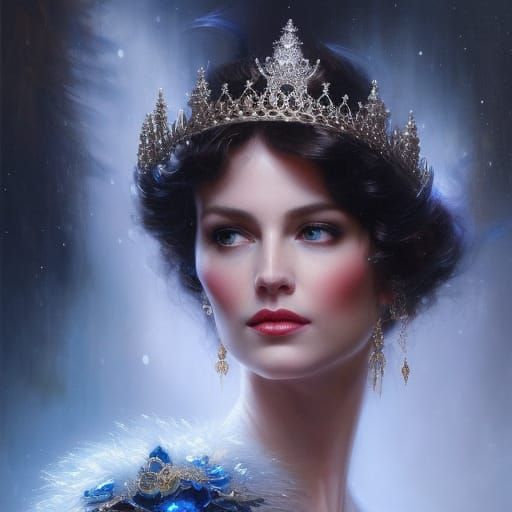 Intricate Snow Queen Crown Oil Painting