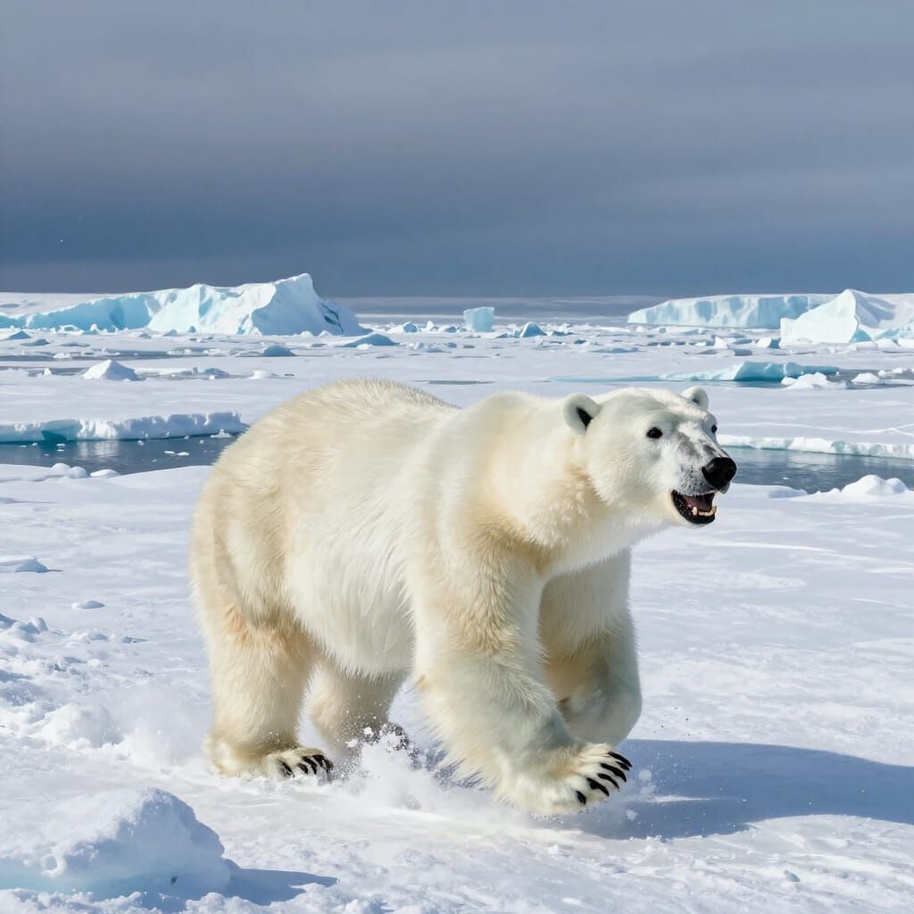Polar Bear Charges Through Arctic Snow