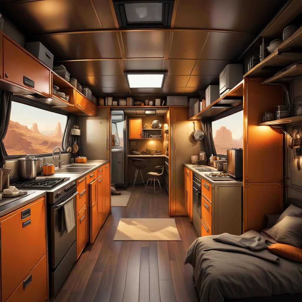 POD Cargo Container Interior with Kitchen and Bedroom