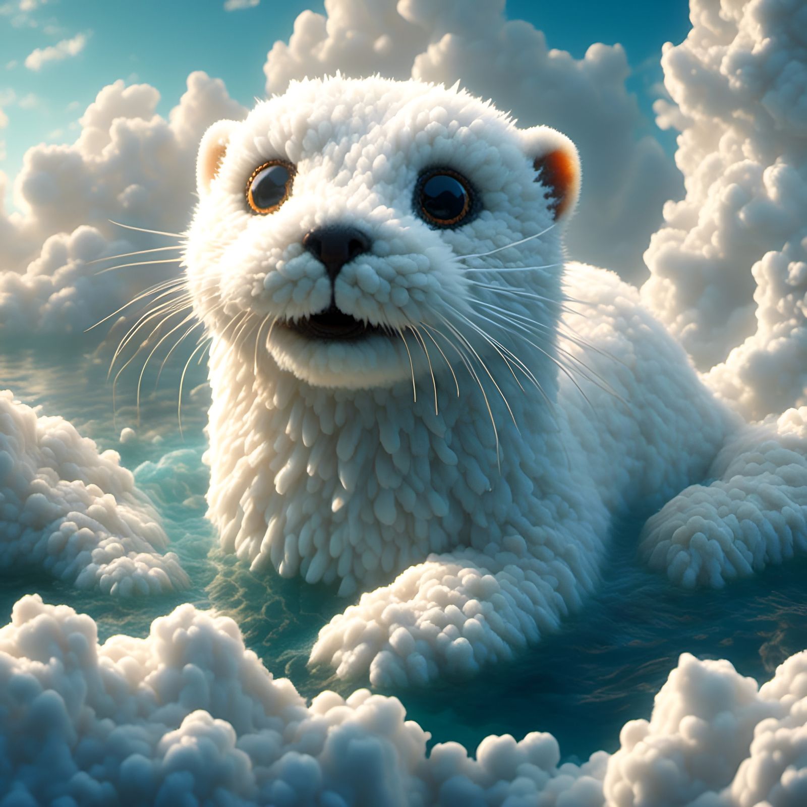 Fluffy Cloud Otter in Dreamy Landscape