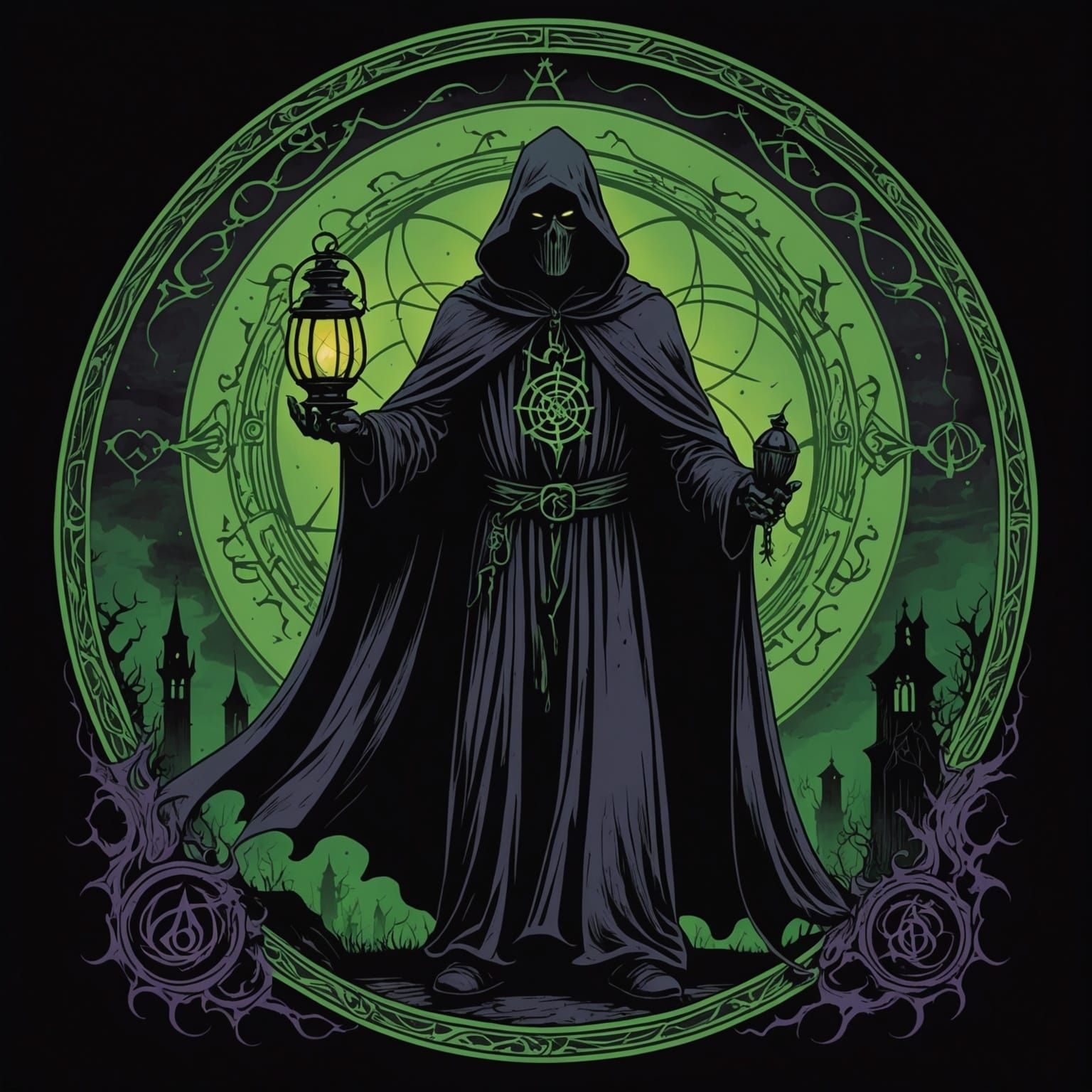 Death Metal T-Shirt Design: Menacing Lantern Figure