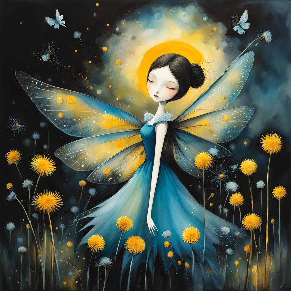 Winged Fairies Making Wishes in Surreal Dandelion Dreamscape