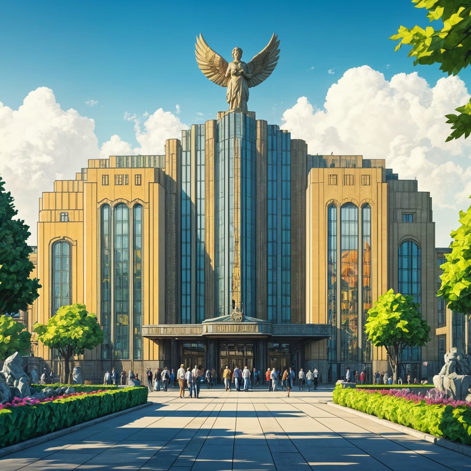 Art Deco Train Station in Color Pencil Sketch