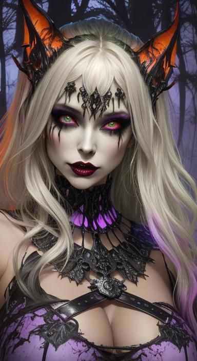 Nightmarish Vampiress in Haunted Forest, Fantasy Art