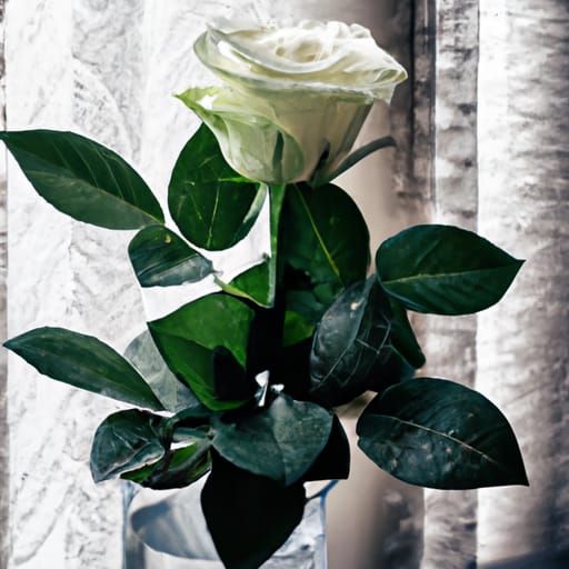 Hyperrealistic White Rose with Dew Drops