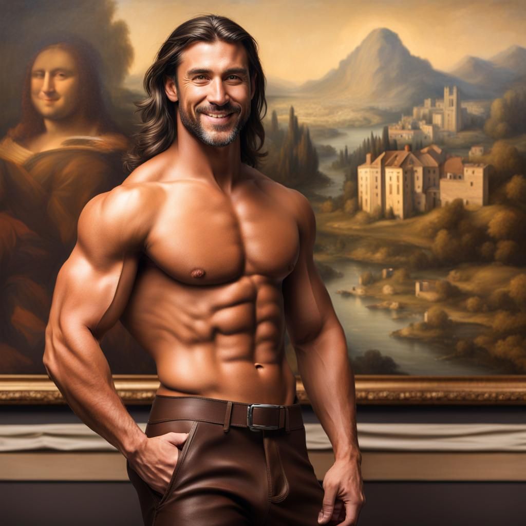 Hyperrealistic Muscle Man Poses Like Mona Lisa