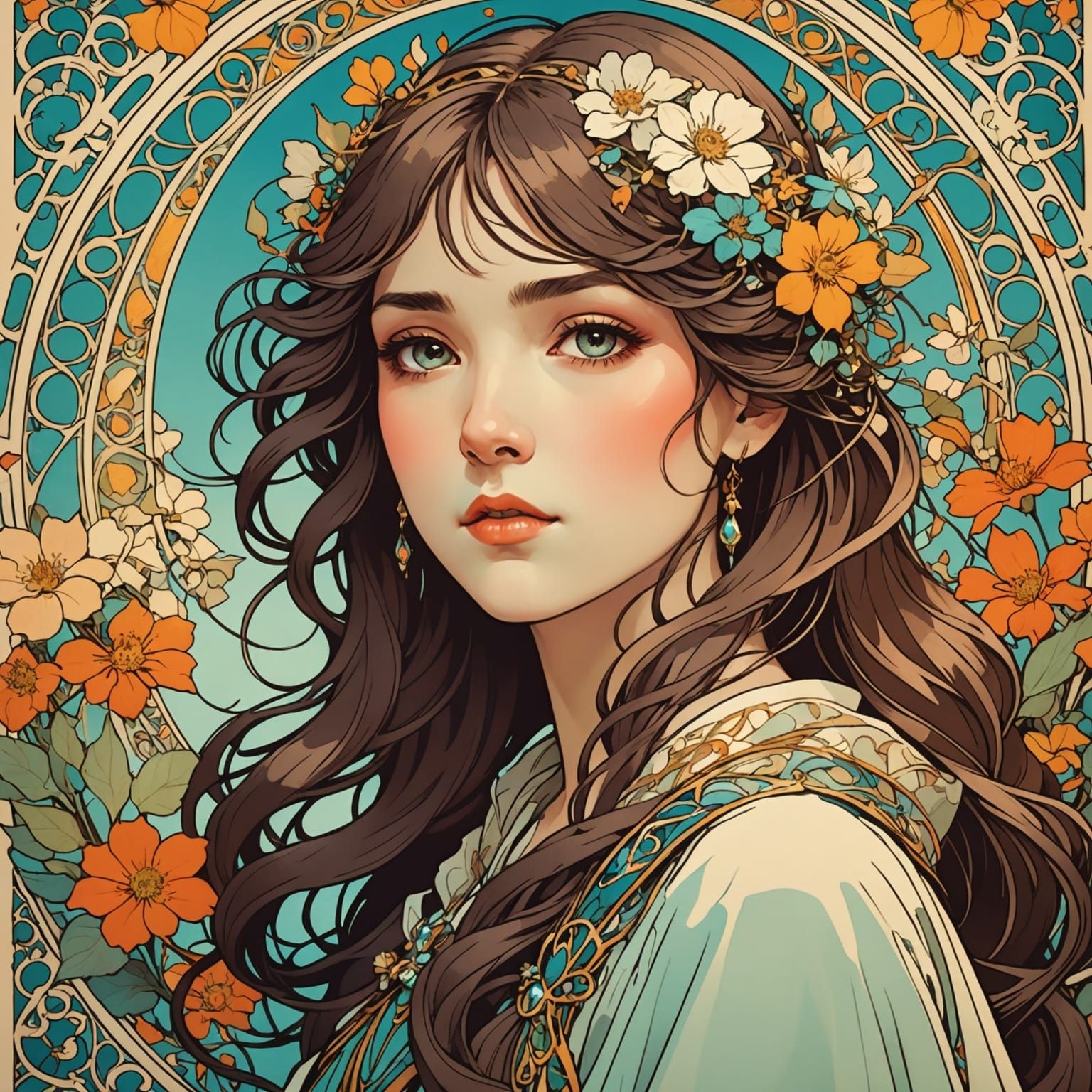 Ethereal Cartoon Girl with Flowers in Anime Style