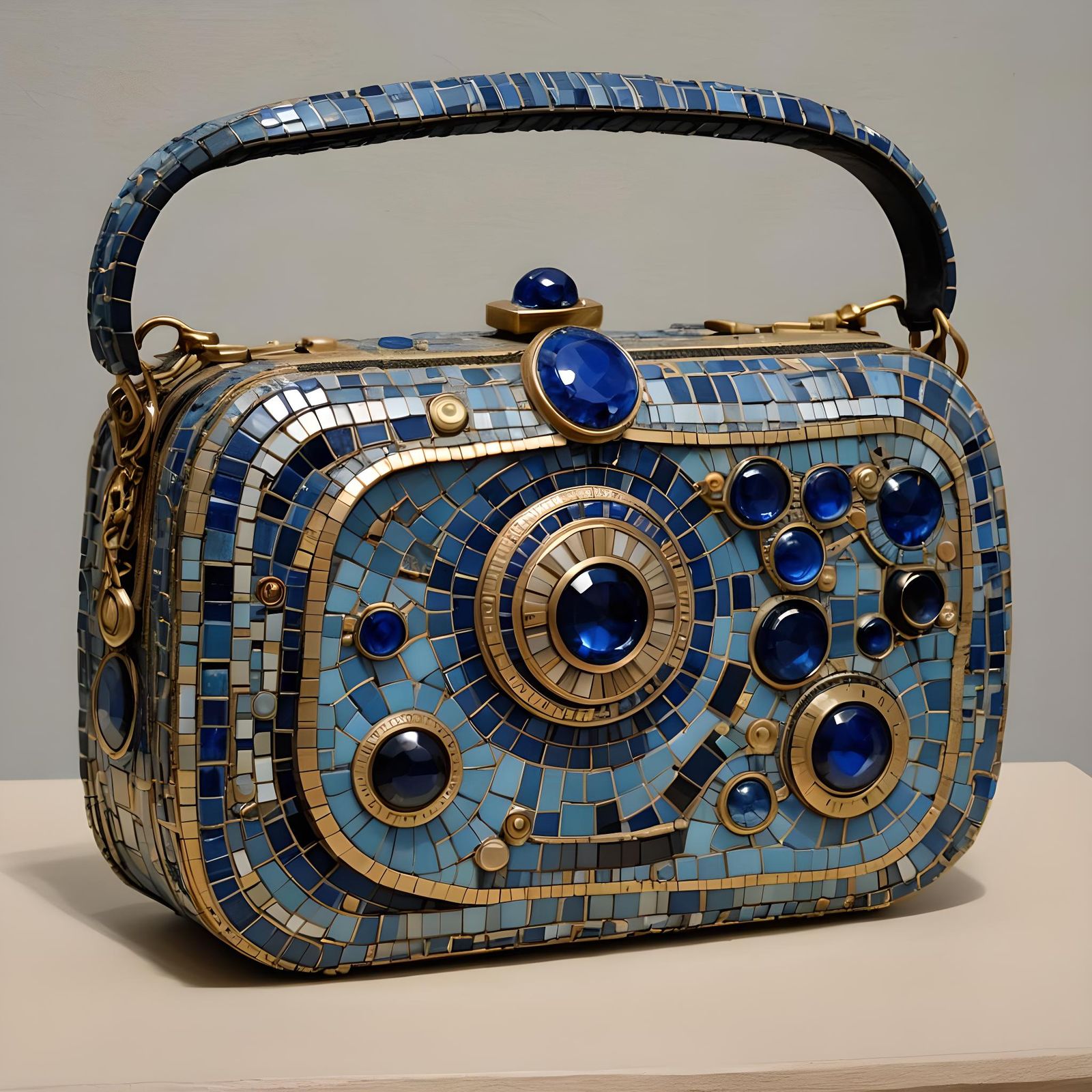 Blue Boombox Purse in Art Brut Style
