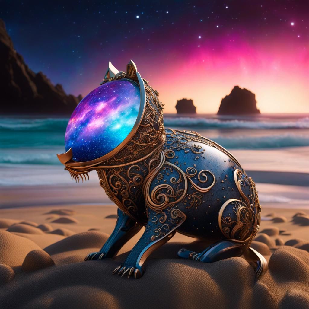 Jeweled Metal Cat Digging on Jellyfish Beach