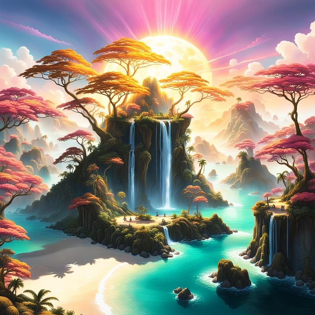 Fantasy Island with Twin Suns: Mystical 8K Art